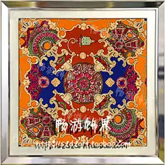 现代酒店软装饰壁画欧式样板房实物挂画橙色蓝色爱马仕丝巾装置画-淘宝网