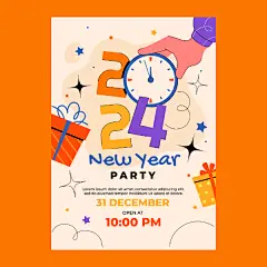国外手绘2024新年元旦干杯庆祝跨年活动派对插画海报ai设计素材-淘宝网