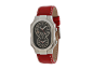 Philip Stein Large Signature Stainless Steel Watch on Red Stitched Calf Strap Red