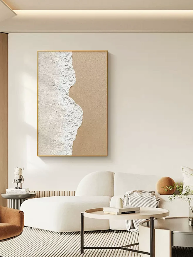 奶油风客厅装饰画清新海浪抽象砂岩玄关壁画沙发背景墙肌理感挂画-tmall.com天猫-花瓣网
