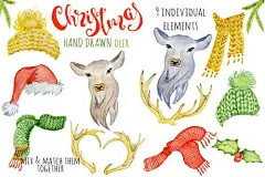 圣诞节麋鹿冬季装扮手绘手绘PNG免抠设计素材  - PS饭团网psefan.com