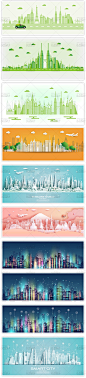 扁平剪纸风世界旅游景点风景城市剪影装饰插画矢量平面设计素材图-淘宝网