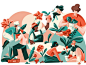 放下根源-共享角色人物的《德克萨斯州合作社》杂志植物人花自然花园园艺植物社论插图社论纹理sho工作室插图sail ho studio