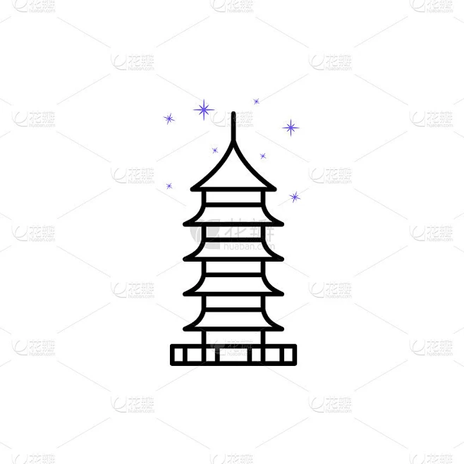 中国，宝塔，苏州标志。中国元素文化标志。细线图标用于网站设计和开发，应用程序开发。溢价图标素材-花瓣网