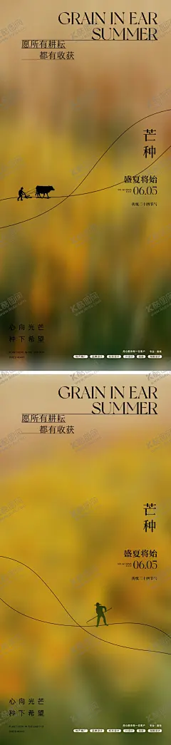 芒种24节气简约海报 【酷图网】海报,二十四节气,芒种,线条,插秧,田地,