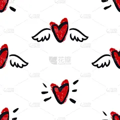 白昼,四方连续纹样,情人节,人造翅膀,动物心脏,浪漫,图像,矢量,距离标记,爱