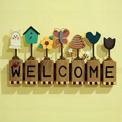 欧式乡村 韩式实木手绘欢迎牌田园壁饰壁挂墙饰 welcome