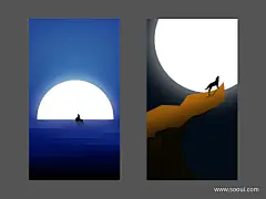 月下UI设计作品扁平化插画首页素材资源模板下载