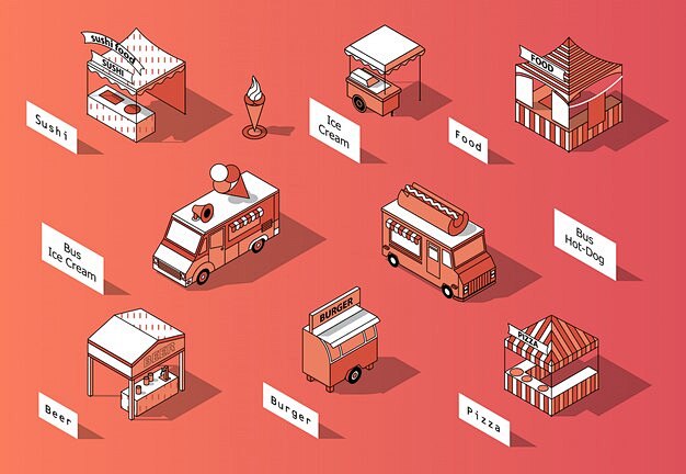 3d isometric food co...