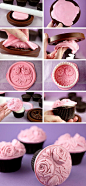 Press fondant into a springerle cookie mold to make beautiful cookie and cupcake toppers from Bakerella.