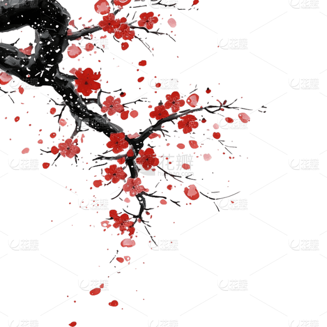 中国风水墨国画红色梅花