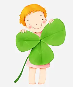 卡通女孩素材免抠素材_新图网 https://ixintu.com 绿叶 三叶草 卡通插画 女孩 儿童 童年