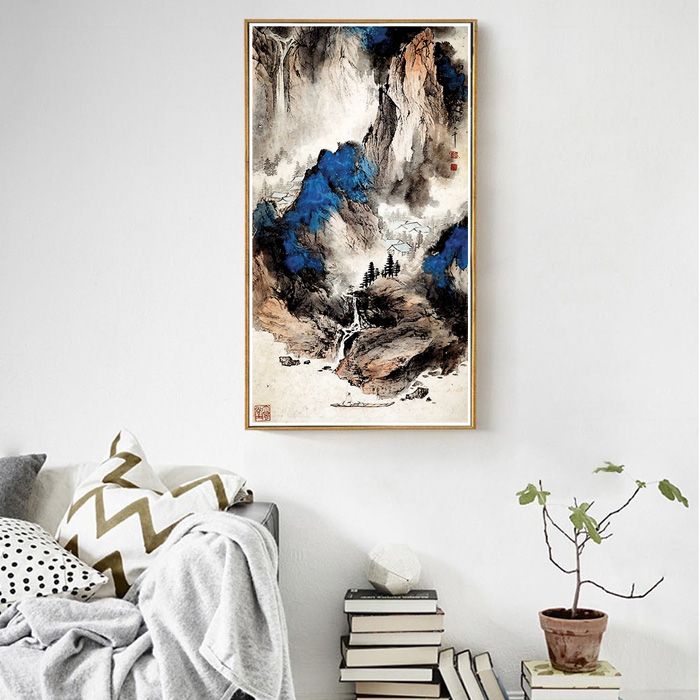 张大千泼彩新中式现代水墨抽象山水画单幅玄关客厅山水挂画