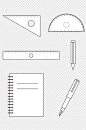 文具简笔画考试文具三角尺笔本子免扣元素素材