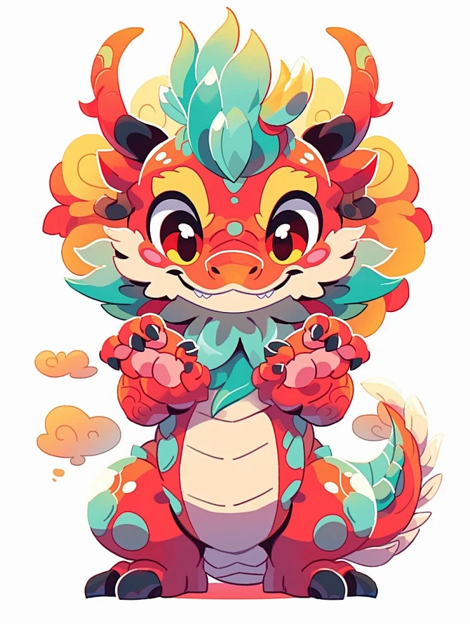 炫彩可爱卡通小龙龙／龙年插画／龙年IP-花瓣网