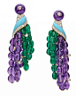 Bulgari earrings in yellow gold, with turquoises, 30.45ct emeralds, 73.46ct amethysts, two amethysts totalling 7.80ct and 2.04ct diamond pave.