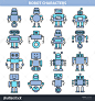 robot cartoon icons set，机械人，人工智能，AI，机械臂，流水线