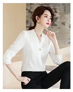 职业加绒长袖衬衣女2019新款寸衫秋季外穿保暖上衣v领衬衫加厚ol-tmall.com天猫