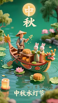 中秋节月饼主题创意微缩场景宣传海报