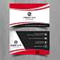 Black business card with red shapes Free Vector