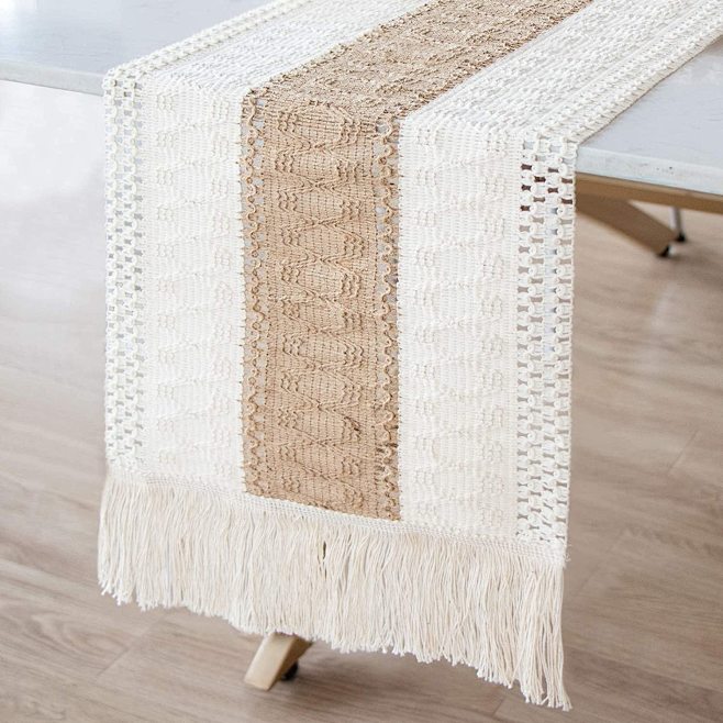 Runner Da Tavola In Macramè E Iuta – Stile Boho Fattoria – 30,5 X 274 Cm – Con Nappe – Per Matrimoni E Casa - 2
