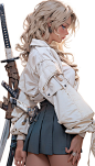 with white background, young girl with saber and sword, in the style of realistic and hyper-detailed renderings, transfixing marine scenes, dolly kei, dark beige and navy, front viewer，dragoncore, realistic figures, close up