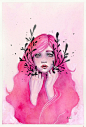 Magenta experiment with watercolor and gouache. 10x15cm