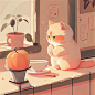 cute peach cat at a cute peach cafe  --upbeta --v 4 --s 750