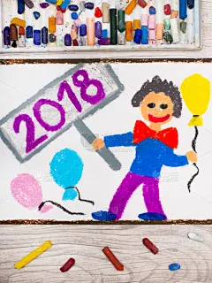 气球,新年前夕,幸福,2018,男人,色彩鲜艳,垂直画幅,绘画插图,美,贺卡