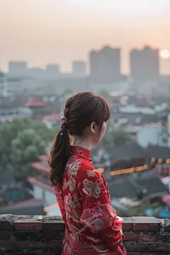 遥望远方俏皮女孩背影