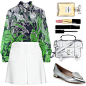 A fashion look from December 2014 featuring crinkle blouse, white mini skirt and leather pointy toe flats. Browse and shop related looks.