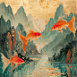 yuanhaoyang_Chinese_print_plane_illustration_fish_leap_Longmen__73f74799-8872-435a-a1a9-4554c8d44441