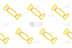 无缝模式与简单糖果。白板上的黄色图片。涂鸦插图。孩子的画。儿童卡通背景。完美的儿童织物，纺织品，苗圃
