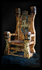 ☆ Very Noble, Massive and heavy Viking throne. The carvings on the Post show elements in the Urnes style. The backrest was with a snake ornament with integrated Thorhammer Runes and decorated. Side post and seat are also carved with runes. Were from the b