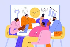 创意扁平手绘团队协作头脑风暴商务办公人物插画海报ai设计素材-淘宝网