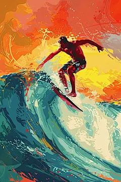 扁平风冲浪夏天夏季插画