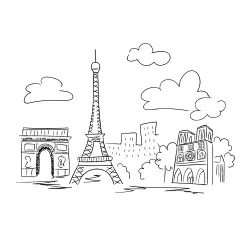 卡通线稿手绘城市建筑道路房子插画广州巴黎自由女神矢量eps素材-淘宝网