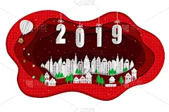 景象,红色,2019,伦敦白城,新年前夕,深的,折纸工艺,请柬,家庭,问候