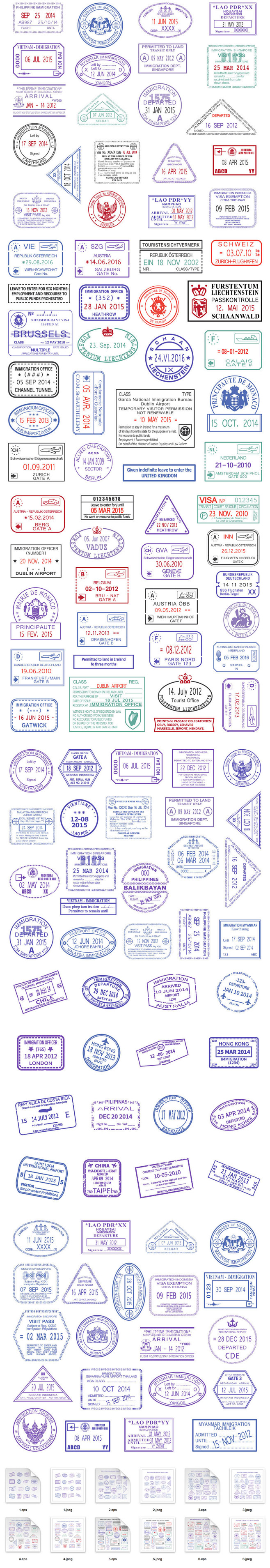 【有料素材】各国旅游印章移民旅游国际签证...