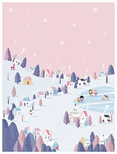 卡通圣诞节小镇社区房屋房子街道平安夜圣诞树雪景插画ai设计素材-淘宝网