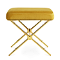 Jonathan Adler Rider Bench : Golden Glow.Our updated take on Empire style, the Rider Bench doubles as a tiny table when topped with a tray. An embroidered plush velvet seat on sabot-detailed legs. Gleaming brass with golden velvet upholstery—luxe and surr