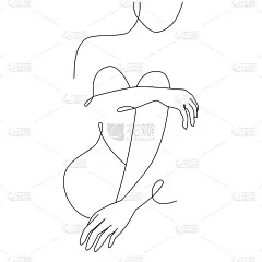 向量一线条艺术插图剪影美丽的女人在白色的背景上，Lineart女孩