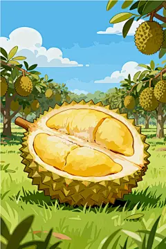 手绘水果榴莲插画