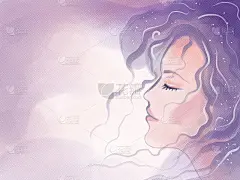 一个美丽女人的侧面肖像插图，一个美丽女人的抽象剪影，与颜色的混合物，梦幻般的肖像
