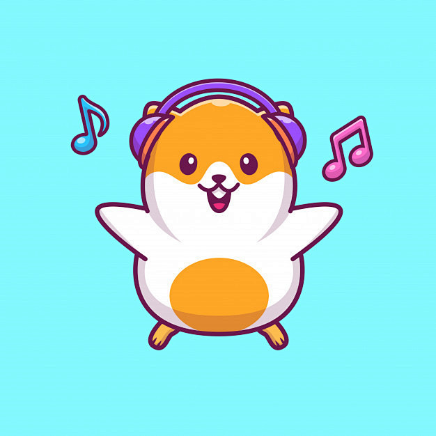 可爱的仓鼠听音乐，卡通矢量插画矢量图素材