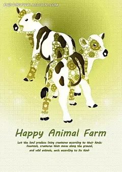 Happy Animal Farm-可爱的小绵羊插画设计背景素材|插画|传统图案|动物|花纹|卡通动物|卡通画|流行元素|漫画素材|设计素材|矢量素材|手绘|小绵羊