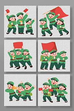 手绘童子军军人建党节建军节爱国插画-众图网