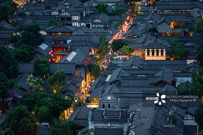 成都宽窄巷子夜景风光图片素材