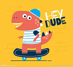 卡通玩滑板的恐龙