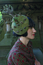 Needle felted GRAVEYARD HAT -- miniature landscape with felted dirt that lifts up to reveal coffin
